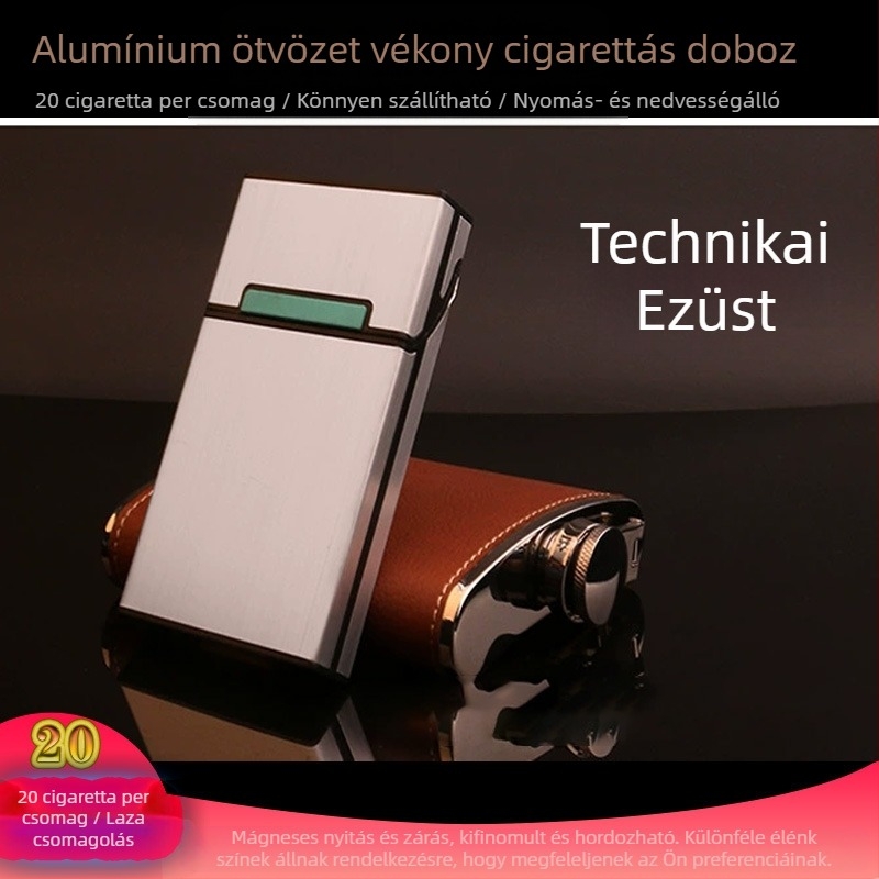 Kreatív, személyre szabott, divatos új fém alumínium ötvözetből készült 20 szálas cigarettás doboz, nyomásálló és nedvességálló ajándékdoboz a gyártó logójával