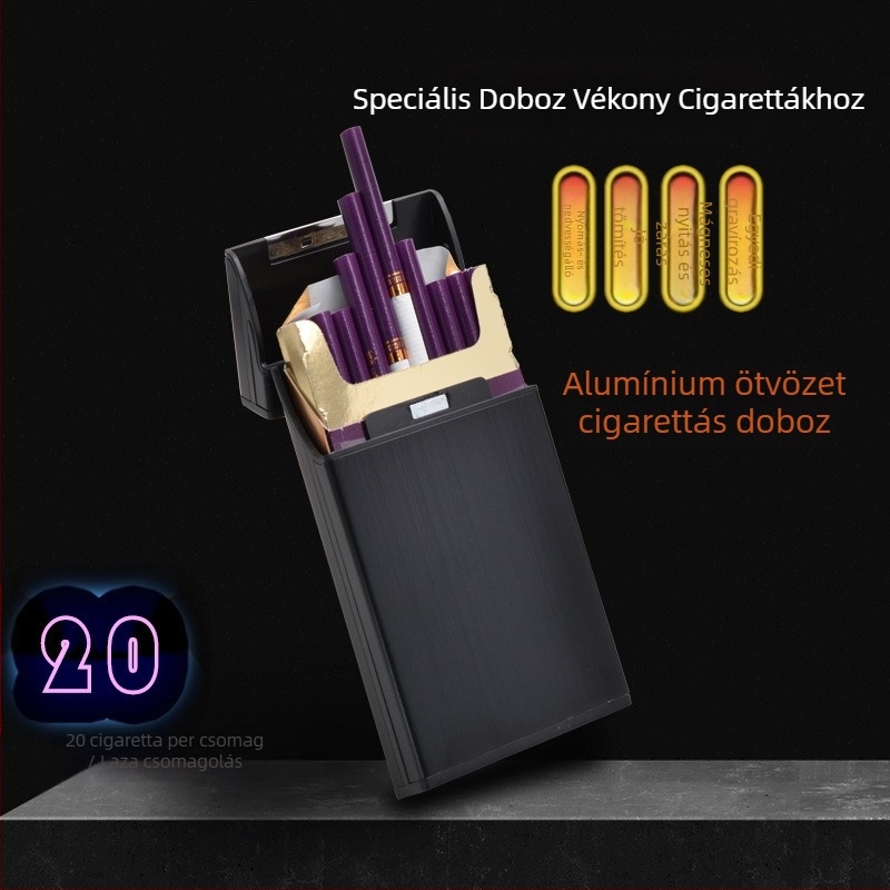 Kreatív, személyre szabott, divatos új fém alumínium ötvözetből készült 20 szálas cigarettás doboz, nyomásálló és nedvességálló ajándékdoboz a gyártó logójával