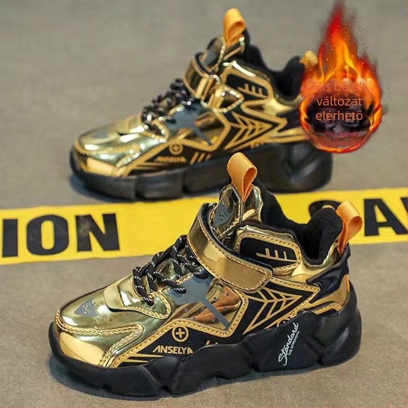 Fiú cipők 2024 Téli új gyermek tépőzáras könnyű futócipő Gyermek polár bélésű meleg pamut cipő