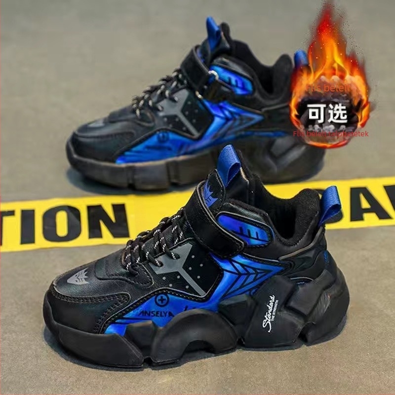 Fiú cipők 2024 Téli új gyermek tépőzáras könnyű futócipő Gyermek polár bélésű meleg pamut cipő