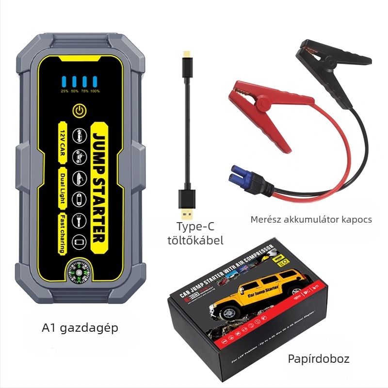 Hordozható, multifunkcionális, vízálló 12 V-os autós vészindító tápegység, 66 W-os gyorstöltő akkumulátor