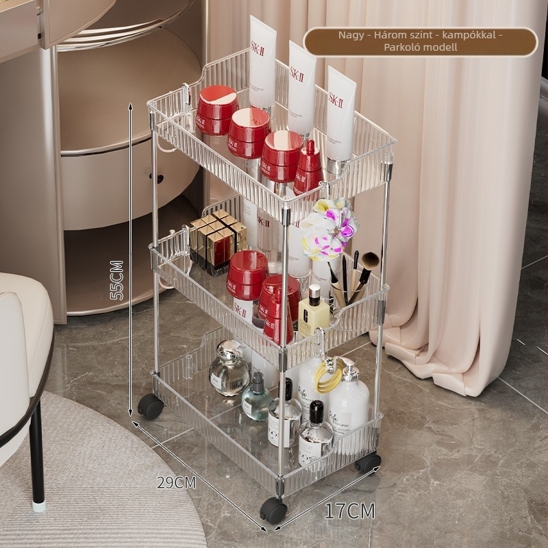 Könnyű luxus sminkasztal, többrétegű hullámkarton tárolóállvány, stílusos fésülködőasztal, rúzs, bőrápoló termék, kétrétegű osztályozási tárolóállvány