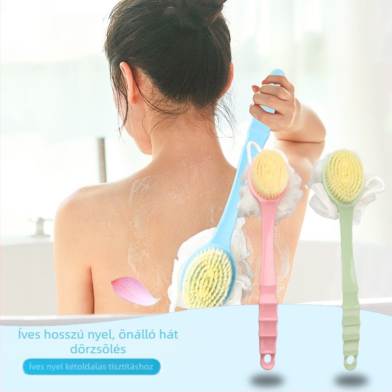 Kettő az egyben fürdős tárgy fürdőkefe hosszú nyél puha szőrű fürdőkefe fürdőlepedő fürdőgolyó hátdörzsölő hátkefe