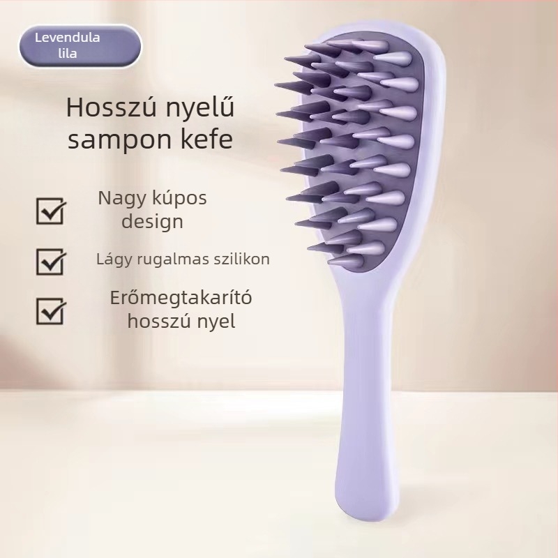 Hosszú nyelű szilikon fésű háztartási fejbőr meridián masszázs hosszú nyelű sampon tisztító és viszketéscsillapító masszázsfésű sampon