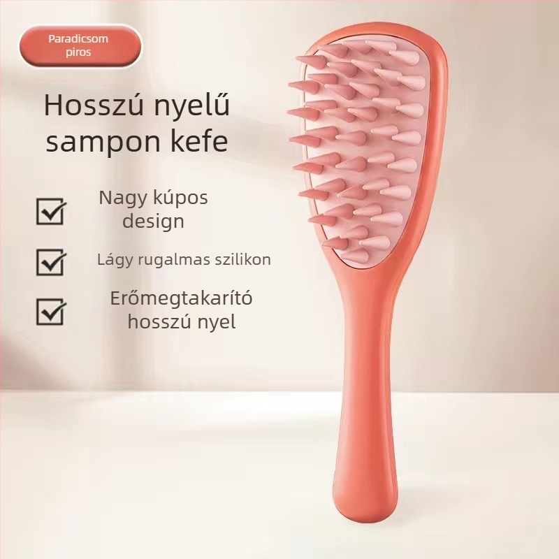 Hosszú nyelű szilikon fésű háztartási fejbőr meridián masszázs hosszú nyelű sampon tisztító és viszketéscsillapító masszázsfésű sampon