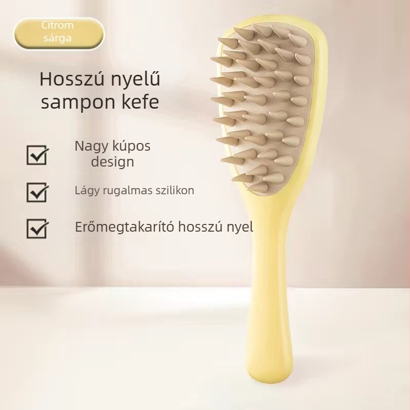 Hosszú nyelű szilikon fésű háztartási fejbőr meridián masszázs hosszú nyelű sampon tisztító és viszketéscsillapító masszázsfésű sampon