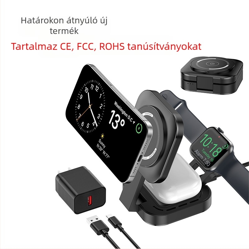 Új F5 összecsukható, három az egyben vezeték nélküli töltő, mobiltelefon, vezeték nélküli gyorstöltő állvány, óra, fejhallgató töltő