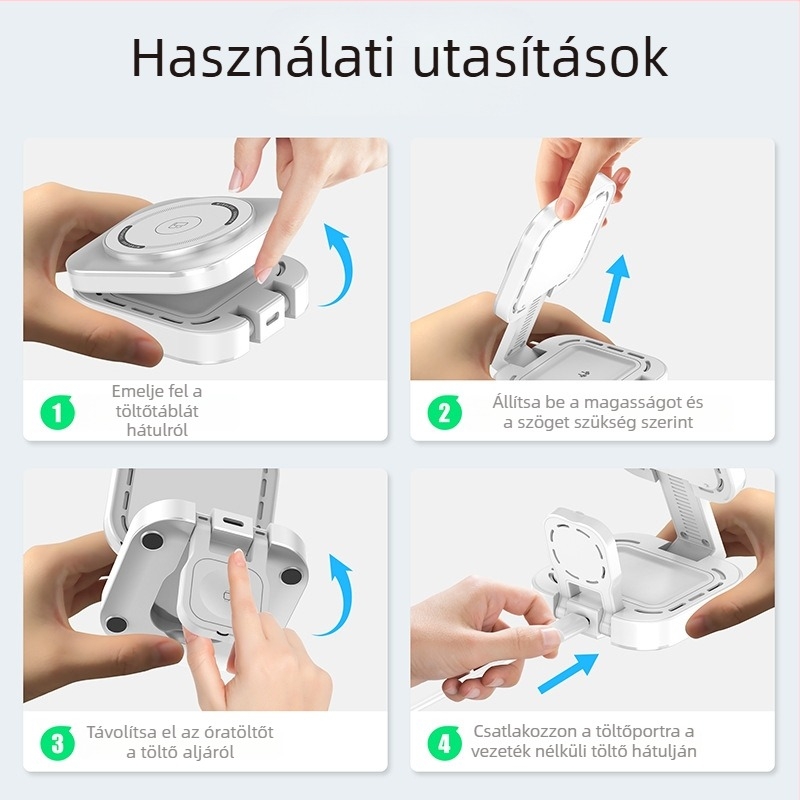 Új F5 összecsukható, három az egyben vezeték nélküli töltő, mobiltelefon, vezeték nélküli gyorstöltő állvány, óra, fejhallgató töltő
