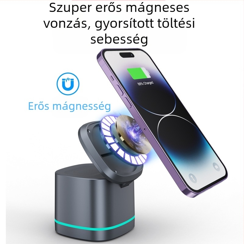 2024 új, három az egyben mágneses vezeték nélküli töltő, 15 W-os gyorstöltés mobiltelefon-headsethez, karórához, vezeték nélküli töltéshez