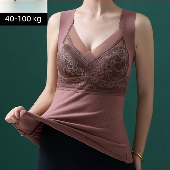 Új csipkés bársony termo mellény nőknek mellkasi betéttel, egyrészes, bársony béléssel, varrás nélküli aljú termo fehérnemű nőknek