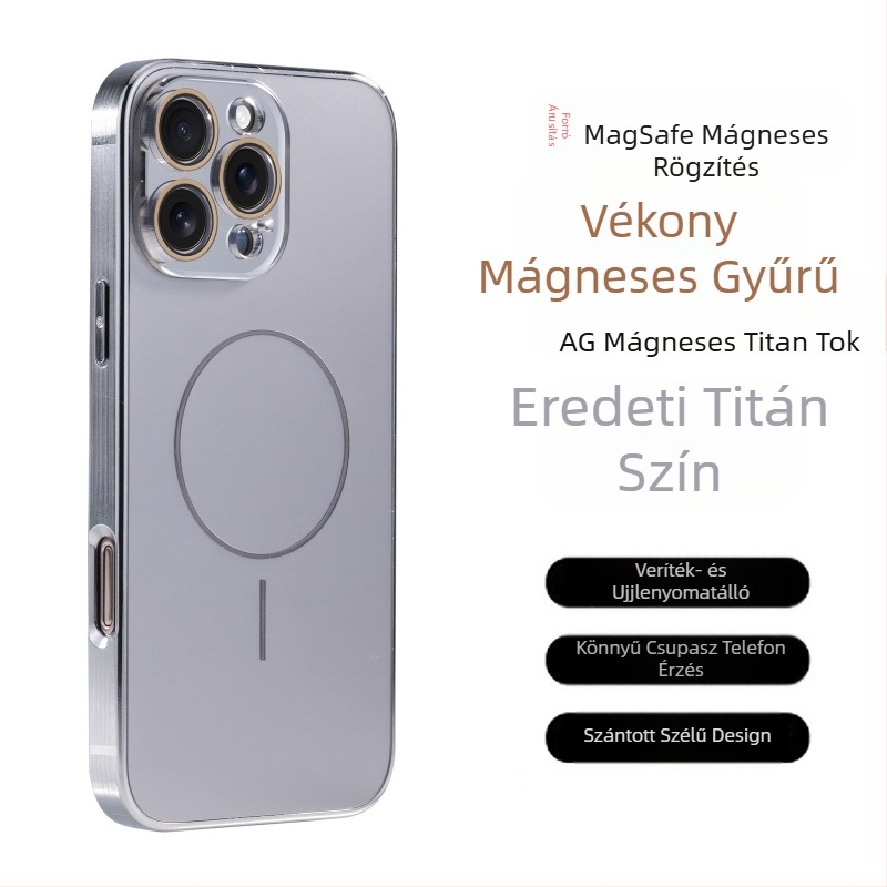 Védőszemüveg Ag Titánminta Apple iPhone 17 Pro Max telefontokhoz, finom gyűrűs mágneses tapadókoronggal, leesésgátlóval 16-os, teljes lefedettséggel 15-ös készülékekhez
