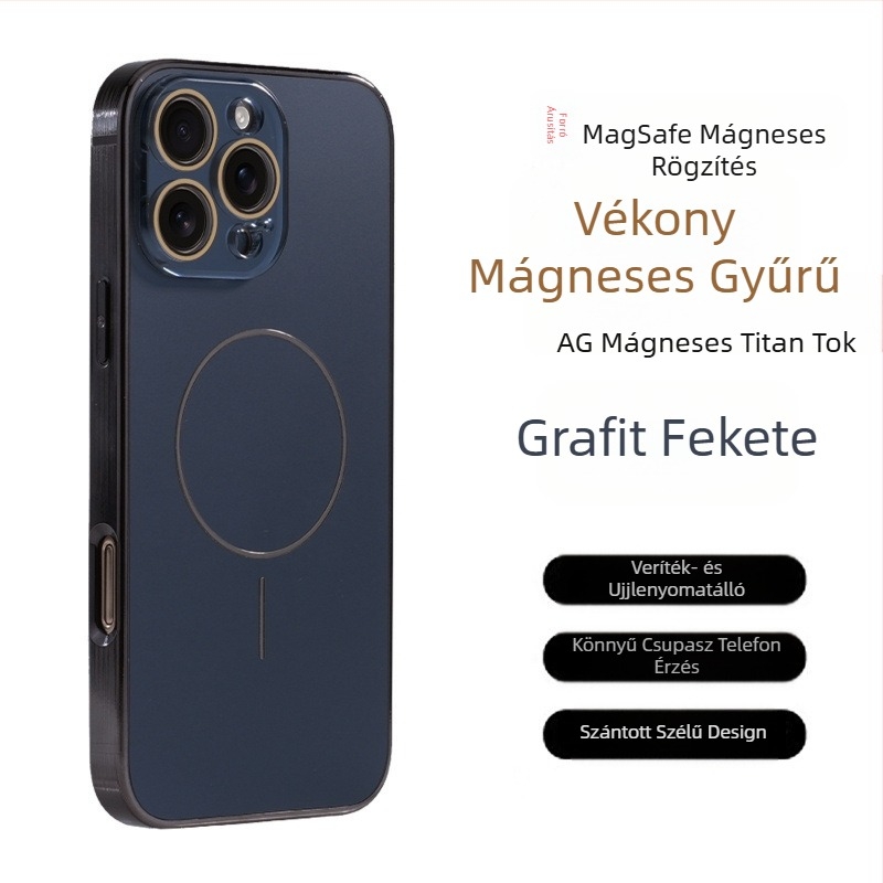 Védőszemüveg Ag Titánminta Apple iPhone 17 Pro Max telefontokhoz, finom gyűrűs mágneses tapadókoronggal, leesésgátlóval 16-os, teljes lefedettséggel 15-ös készülékekhez