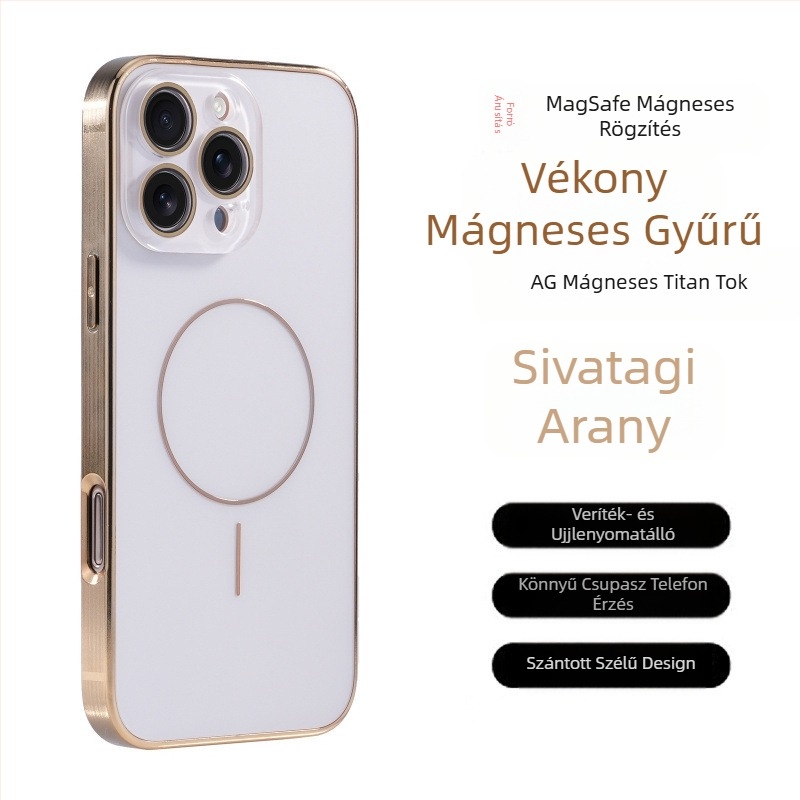 Védőszemüveg Ag Titánminta Apple iPhone 17 Pro Max telefontokhoz, finom gyűrűs mágneses tapadókoronggal, leesésgátlóval 16-os, teljes lefedettséggel 15-ös készülékekhez