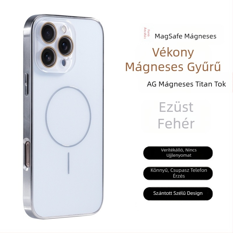 Védőszemüveg Ag Titánminta Apple iPhone 17 Pro Max telefontokhoz, finom gyűrűs mágneses tapadókoronggal, leesésgátlóval 16-os, teljes lefedettséggel 15-ös készülékekhez