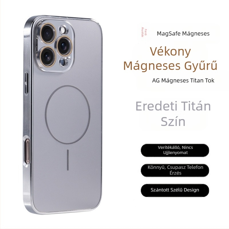 Védőszemüveg Ag Titánminta Apple iPhone 17 Pro Max telefontokhoz, finom gyűrűs mágneses tapadókoronggal, leesésgátlóval 16-os, teljes lefedettséggel 15-ös készülékekhez