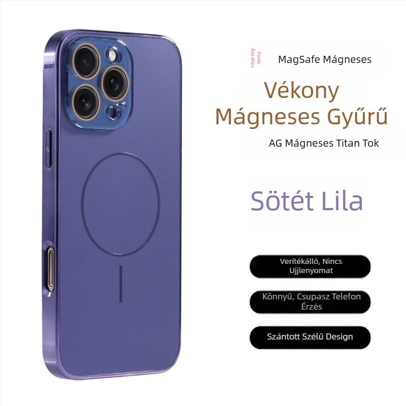 Védőszemüveg Ag Titánminta Apple iPhone 17 Pro Max telefontokhoz, finom gyűrűs mágneses tapadókoronggal, leesésgátlóval 16-os, teljes lefedettséggel 15-ös készülékekhez