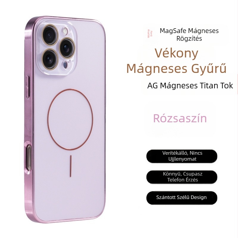Védőszemüveg Ag Titánminta Apple iPhone 17 Pro Max telefontokhoz, finom gyűrűs mágneses tapadókoronggal, leesésgátlóval 16-os, teljes lefedettséggel 15-ös készülékekhez