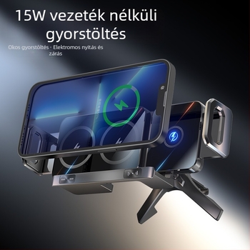 Légkivezető nyílással ellátott, összecsukható képernyős mobiltelefon-tartó, 15 W-os gyors töltésű, összecsukható képernyős mobiltelefon-tartó, nagyméretű képernyős autós mobiltelefon-tartó