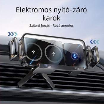 Légkivezető nyílással ellátott, összecsukható képernyős mobiltelefon-tartó, 15 W-os gyors töltésű, összecsukható képernyős mobiltelefon-tartó, nagyméretű képernyős autós mobiltelefon-tartó