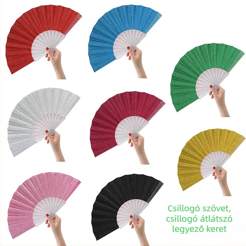 Határokon átnyúló, népszerű összecsukható ventilátor, villámhárító púder anyagból, átlátszó műanyag ventilátor, csont, hét hüvelykes, gyönyörű női ventilátor, parti táncventilátor
