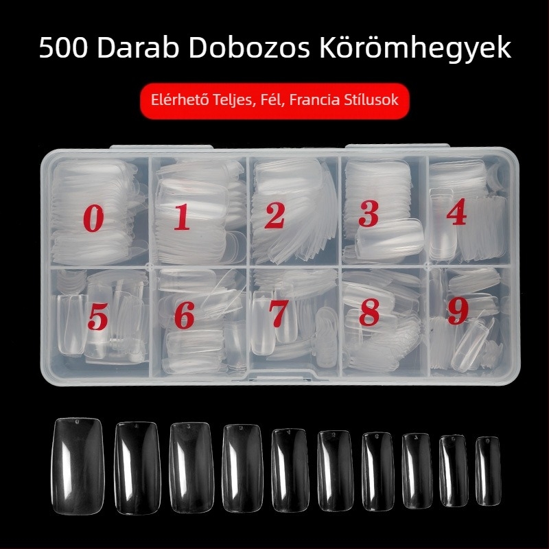 Manikűr 500 darabos dobozos körömlakk, átlátszó, teljes paszta, félpaszta, műkörömlakk, átlátszó, francia stílusú