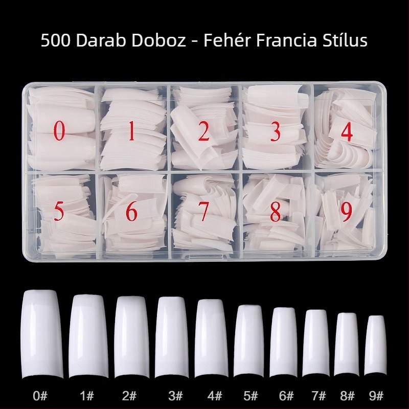 Manikűr 500 darabos dobozos körömlakk, átlátszó, teljes paszta, félpaszta, műkörömlakk, átlátszó, francia stílusú