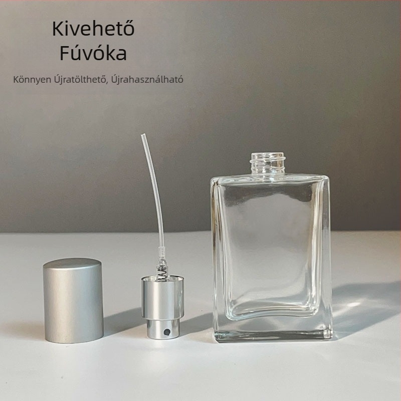 Parfüm adagoló palack 30ml Elegáns hordozható kozmetikai üvegpalack Fa kupak Présszóró Átlátszó parfüm üveg Üres üveg