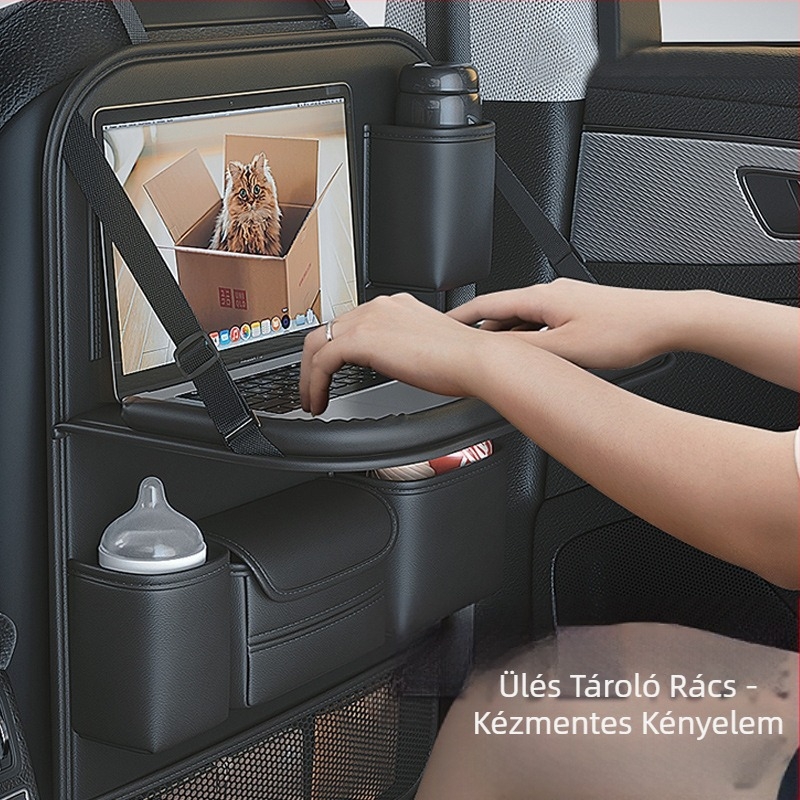 Autósülés háttámlára szerelhető tárolótáska, szék háttámlára szerelhető multifunkcionális tárolóállvány, akasztós táska, hátsó ülés tároló, autó belsejébe akasztható