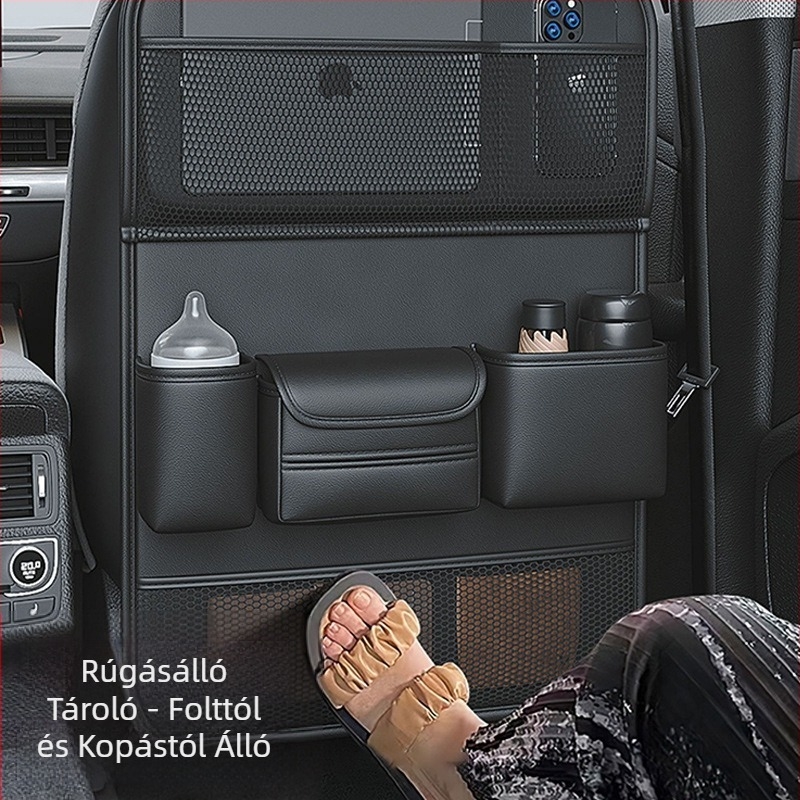 Autósülés háttámlára szerelhető tárolótáska, szék háttámlára szerelhető multifunkcionális tárolóállvány, akasztós táska, hátsó ülés tároló, autó belsejébe akasztható