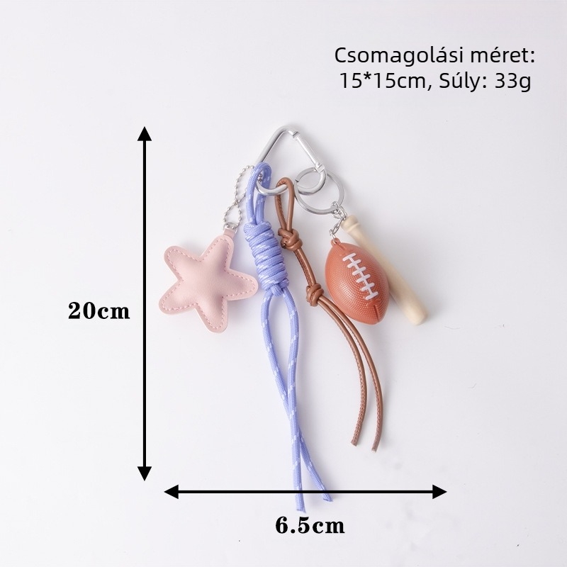 Határokon átnyúló népszerű bőr ötágú csillag Miu sorozatú táska medál baseball rögbi csillag táska medál barkács kulcstartó