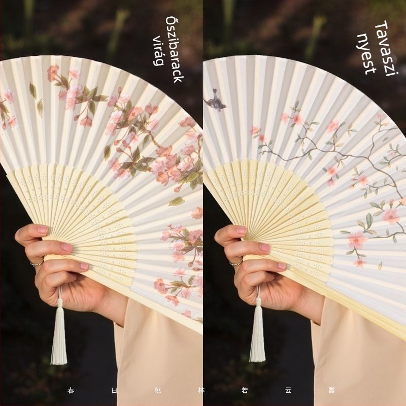 Kínai stílusú összecsukható ventilátor nyárra, Gyermek összecsukható táncventilátor, Ősi stílusú Hanfu Cheongsam fotó hordozható bambuszventilátor