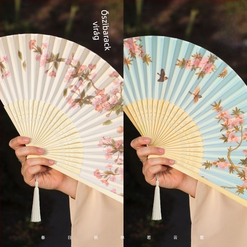 Kínai stílusú összecsukható ventilátor nyárra, Gyermek összecsukható táncventilátor, Ősi stílusú Hanfu Cheongsam fotó hordozható bambuszventilátor