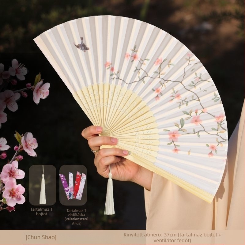 Kínai stílusú összecsukható ventilátor nyárra, Gyermek összecsukható táncventilátor, Ősi stílusú Hanfu Cheongsam fotó hordozható bambuszventilátor