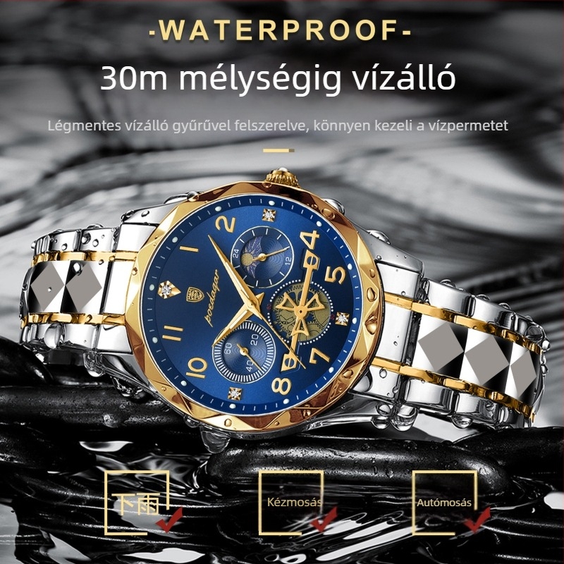 POEDAGAR svájci márkájú multifunkcionális új férfi karóra vízálló, világító divatos kvarcóra külkereskedelem 972