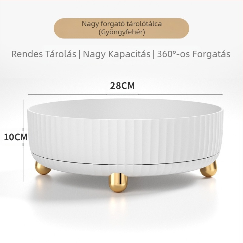 Forgatható kozmetikai tárolódoboz, 360 fokos bőrápolási terméktároló állvány, fésülködőasztal-tároló tálca, forgó tárolódoboz
