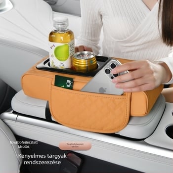 Cross-Border 2025 nappa bőr autós tárolódoboz dupla pohártartóval, kartámaszba épített dobozbetéttel, magasító betéttel, csúszásgátló kialakítással