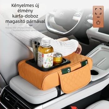 Cross-Border 2025 nappa bőr autós tárolódoboz dupla pohártartóval, kartámaszba épített dobozbetéttel, magasító betéttel, csúszásgátló kialakítással