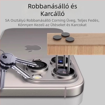 Apple 16 Promax lencsevédő fólia iPhone 16 hátlapi kamerához, plusz fém lencsegyűrű, teljes lefedettségű fólia