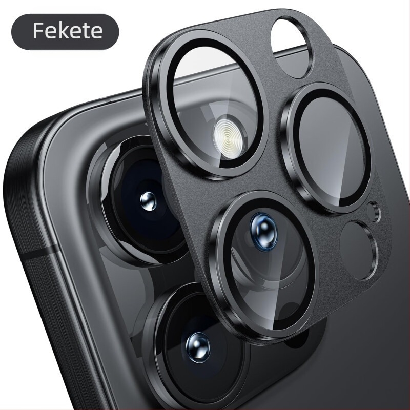 Apple 16 Promax lencsevédő fólia iPhone 16 hátlapi kamerához, plusz fém lencsegyűrű, teljes lefedettségű fólia