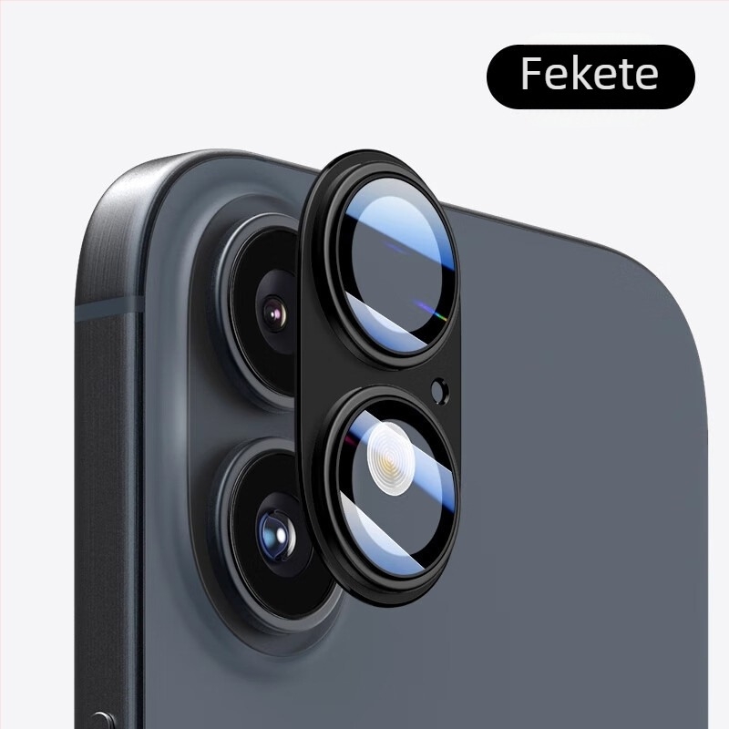 Apple 16 Promax lencsevédő fólia iPhone 16 hátlapi kamerához, plusz fém lencsegyűrű, teljes lefedettségű fólia