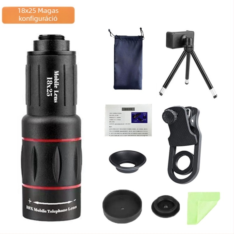 Gyártói kellékek Mobiltelefon teleobjektív 18X monokuláris univerzális teleobjektív koncertekhez, hordozható teleszkóp fotózáshoz
