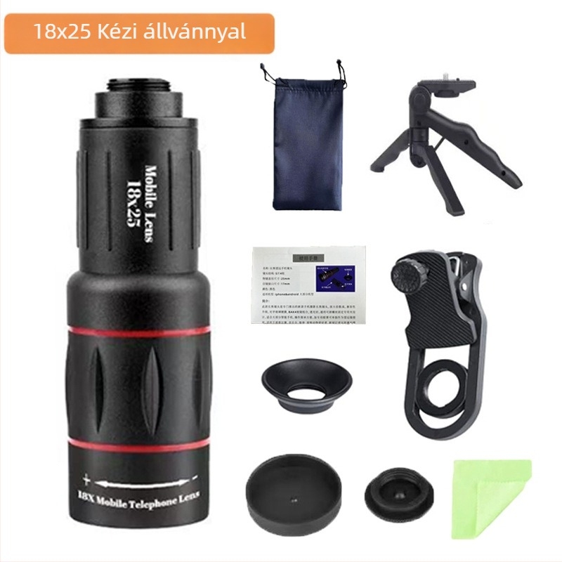 Gyártói kellékek Mobiltelefon teleobjektív 18X monokuláris univerzális teleobjektív koncertekhez, hordozható teleszkóp fotózáshoz