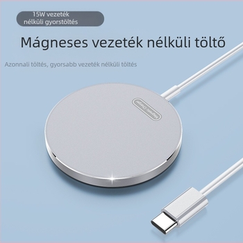 Határokon átnyúló vezeték nélküli töltő mágneses tapadású Magsafe 15W gyors töltés alumínium ötvözetből készült héjú mobiltelefonokhoz és órákhoz, vezeték nélküli töltés