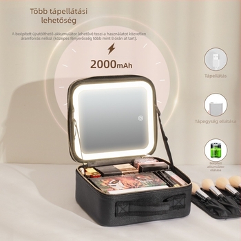 Kozmetikai táska tükörrel és lámpával Nagy kapacitású bőrápolási termékek Kozmetikai tárolódoboz Hordozható kozmetikai tárolótáska