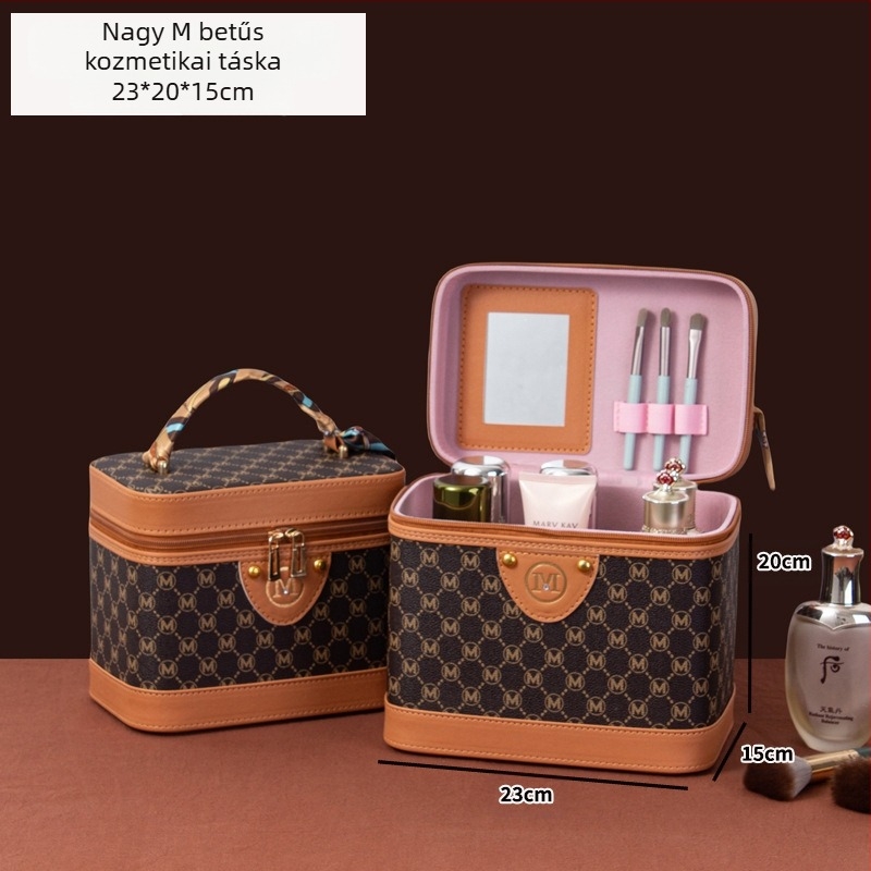 Retro Chanel stílusú PU háztartási levél nagy kapacitású kozmetikai táska kozmetikai tárolódoboz hordozható bőrönddoboz