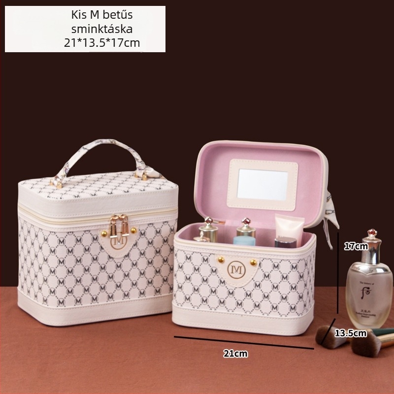 Retro Chanel stílusú PU háztartási levél nagy kapacitású kozmetikai táska kozmetikai tárolódoboz hordozható bőrönddoboz