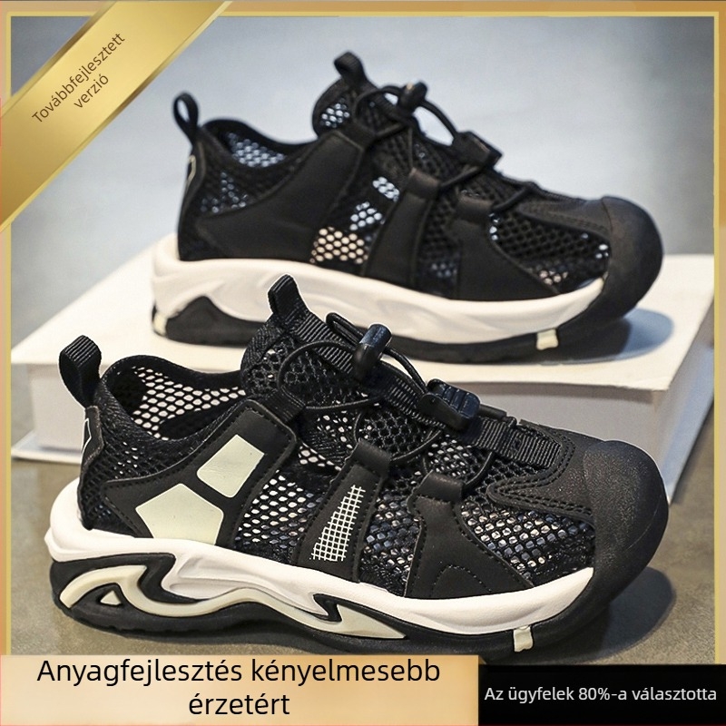 Hongxing gyerekcipők, gyerek szandálok, fiúk, 2025-ös új nyári szabadtéri sportcipők, egyszínű hálós cipők közepes és nagy méretű fiúknak