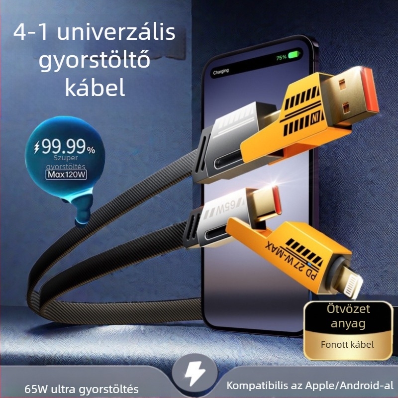 [Kiváló minőségű True Pd27W] Négy az egyben szupergyors töltő fonott kábel kettő-két adatkábel Apple 15 készülékhez