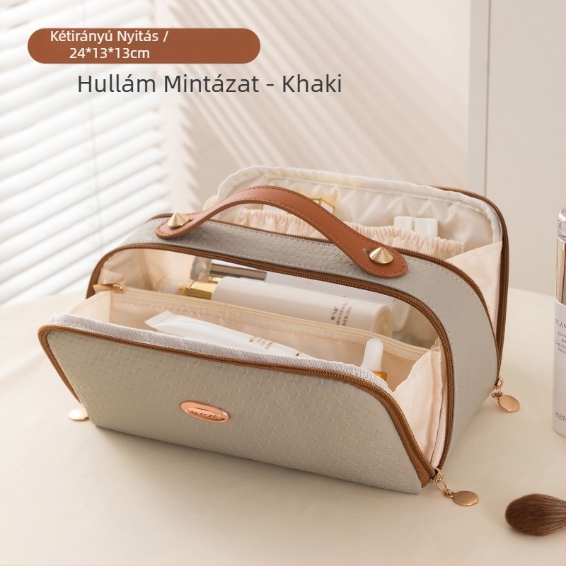 Határokon átnyúló kozmetikai táska, csúcskategóriás utazó mosdótáska, nagy kapacitású női táska, kozmetikai dupla nyílású, nagy nyílású tárolótáska