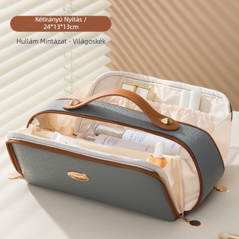Határokon átnyúló kozmetikai táska, csúcskategóriás utazó mosdótáska, nagy kapacitású női táska, kozmetikai dupla nyílású, nagy nyílású tárolótáska
